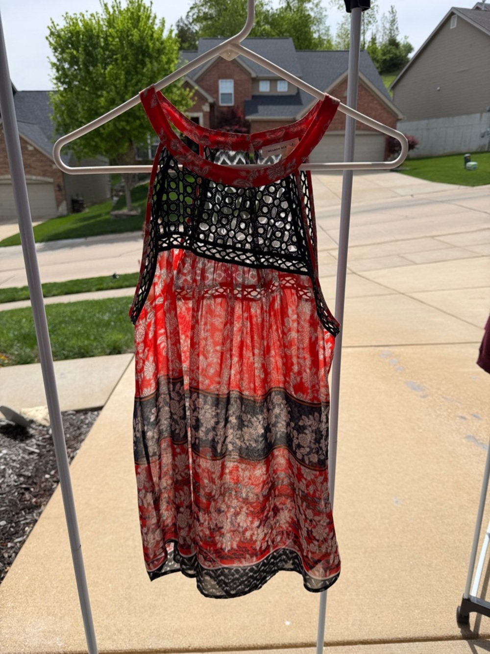 Meadow Rue Red and Black Crochet-Detail Sleeveless Camisole